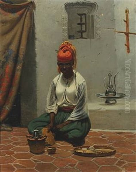 African Woman Making Coffee Oil Painting by Vasili Fedorovich (George Wilhelm) Timm