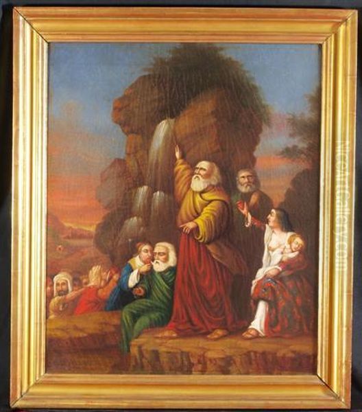 Biblical Figures In Landscape Oil Painting by J C Brell