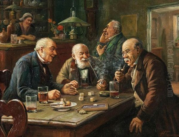 Dice Players In The Tavern Oil Painting by Henri Timmermans