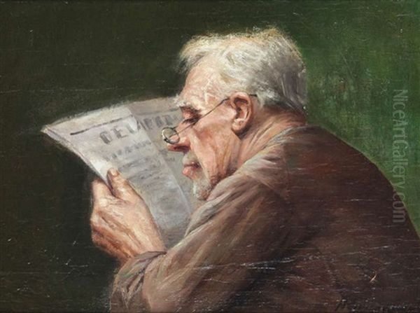 Homme Lisant Son Journal Oil Painting by Henri Timmermans