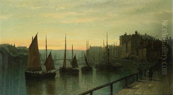 Evening Harbour Scene Oil Painting by Louis Etienne Timmermans