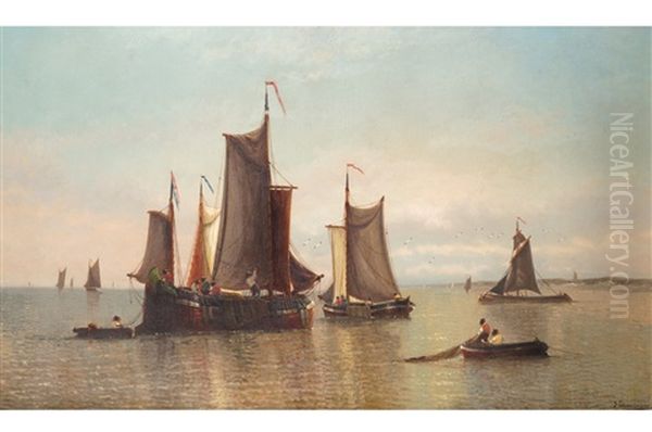 Fishing Vessels Oil Painting by Louis Etienne Timmermans