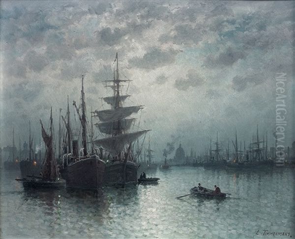 La Tamise A Londres Oil Painting by Louis Etienne Timmermans