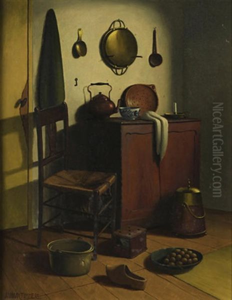 A Kitchen Interior Oil Painting by Adriaan Timmers