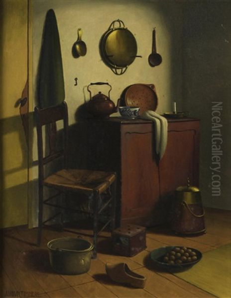 A Kitchen Interior Oil Painting by Adriaan Timmers