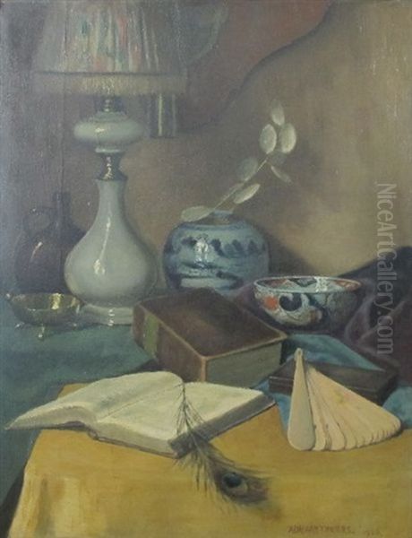 Nature Morte A La Plume De Paon Oil Painting by Adriaan Timmers