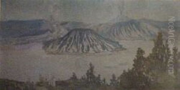 Volcanic Landscape Oil Painting by Charles Ephraim Smith Tindall