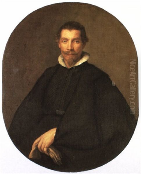 Portrait Of A Nobleman Holding A Pair Of Gloves Oil Painting by Tiberio Tinelli