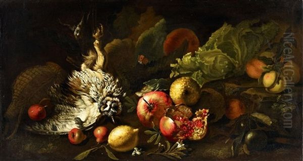 Stillleben Mit Eule Und Granatapfel Oil Painting by Simone Del Tintore