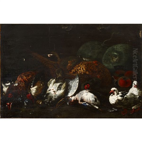 Still Life After The Hunt Oil Painting by Simone Del Tintore