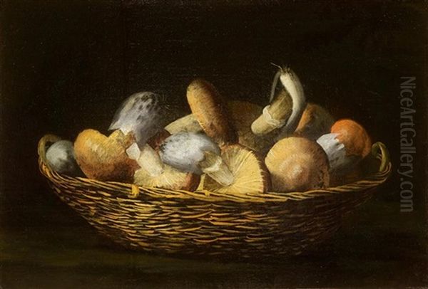 Still Life With Fungi In A Basket Oil Painting by Simone Del Tintore