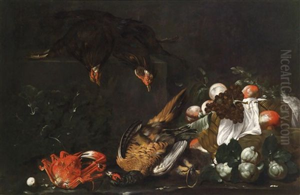 Stillleben Mit Geflugel, Krabbe Und Fruchten Oil Painting by Simone Del Tintore