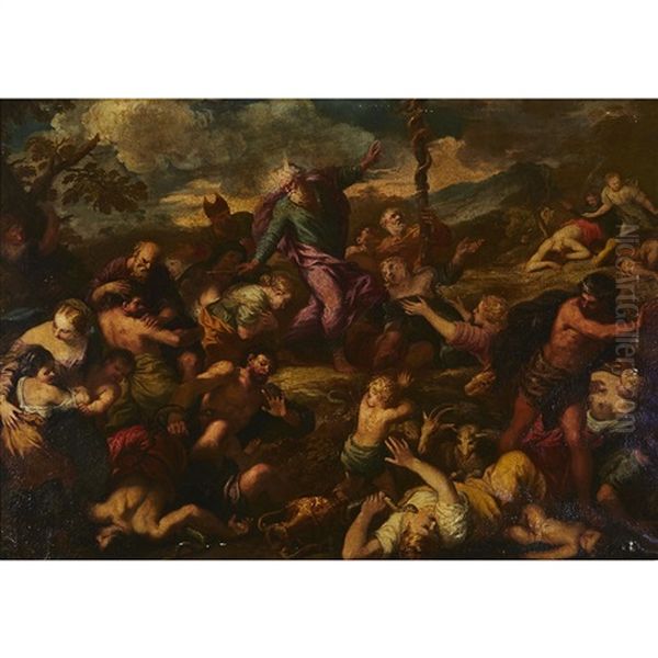 Moses And The Brazen Serpent Oil Painting by  Tintoretto