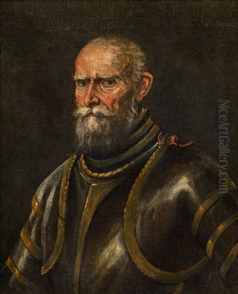 Half Length Portrait Of Sebastiano Veniers In Armor by  Tintoretto