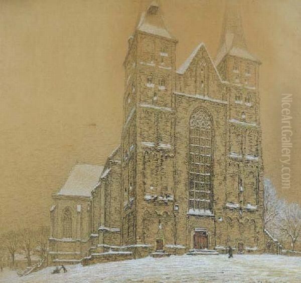 Winters Kerkplein Oil Painting by Co Breman