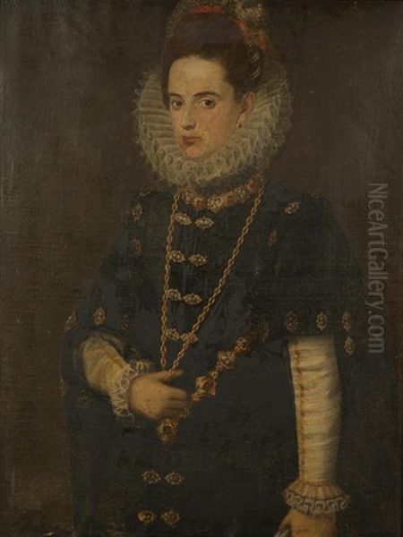 A Portrait Of A Lady, Possibly The Infanta Isabella Clara Eugenia Of Spain Oil Painting by Domenico Tintoretto