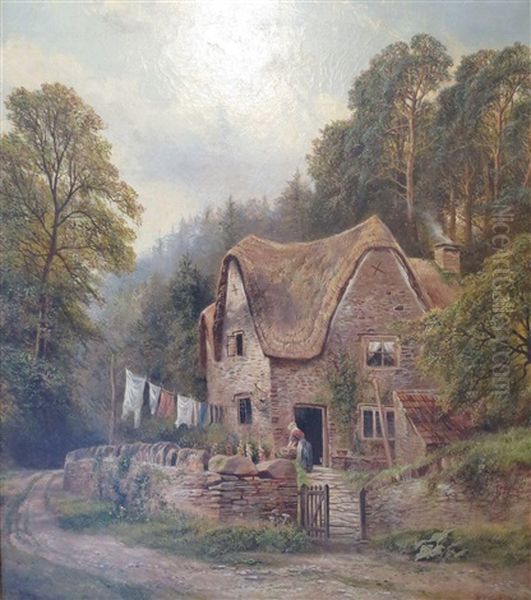 Hanging Washing Outside The Cottage Oil Painting by William Vivian Tippet