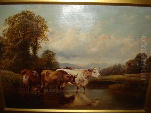 Cattle Watering, Duchess's Pond, Stapleton Near Bristol Oil Painting by William Vivian Tippet