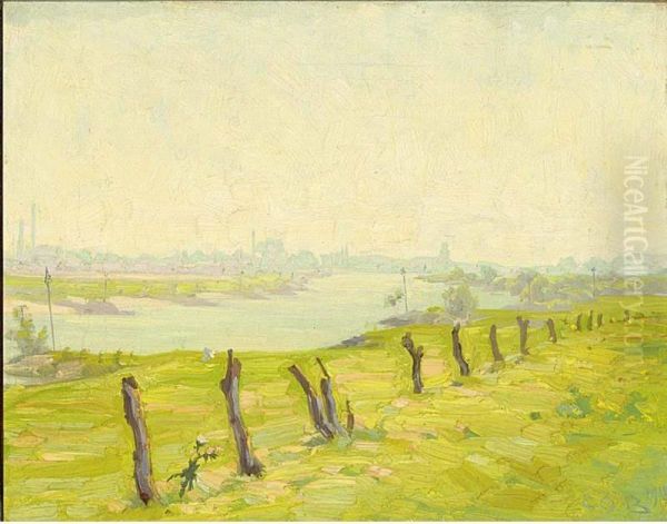 View At The River Ijssel Oil Painting by Co Breman