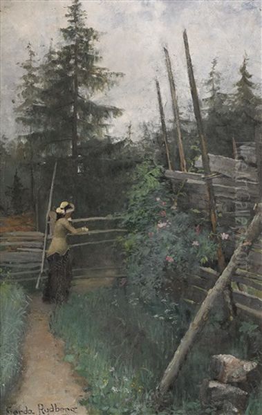 Kvinna I Landskap Oil Painting by Gerda Rydberg Tiren