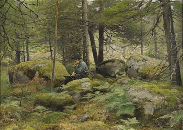 Jagare I Skog Oil Painting by Johan Tiren