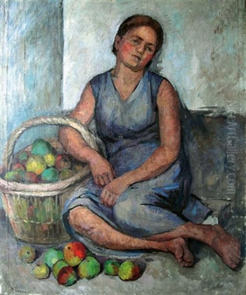 Fille Au Panier De Pommes Oil Painting by Henriette (Jean) Tirman