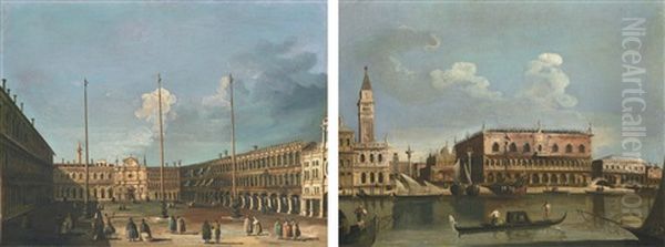 Venice, A View Of Piazza San Marco; Venice, The Piazzetta From The Bacino Di San Marco by Francesco Tironi