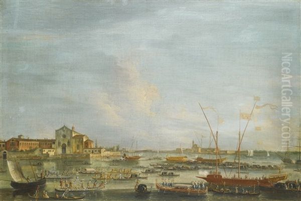 Venice, A View Of Sant Elena And San Nicolo Di Lido On Ascension Day Oil Painting by Francesco Tironi