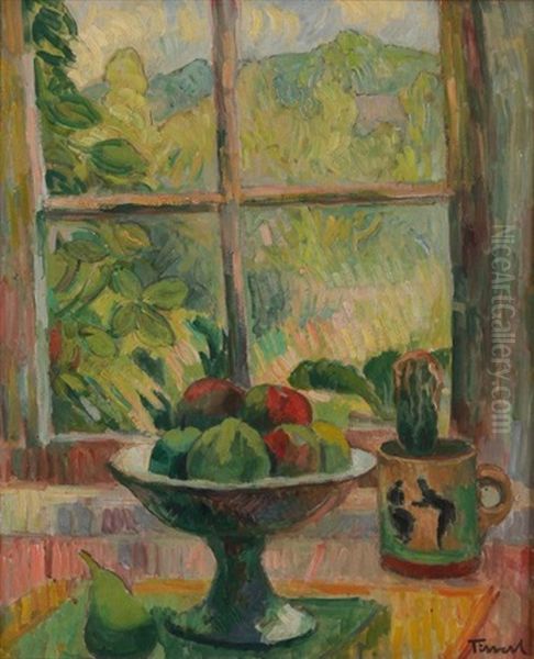 Coupe De Fruits Devant La Fenetre Oil Painting by Eugene Tirvert