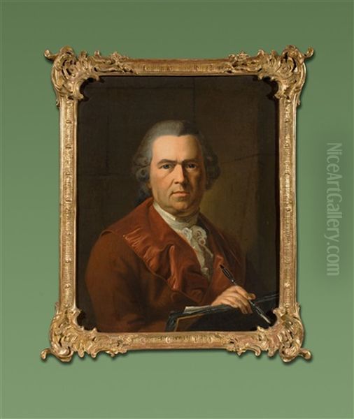 Self Portrait With Portfolio And Pen Oil Painting by Johann Heinrich Tischbein the Elder