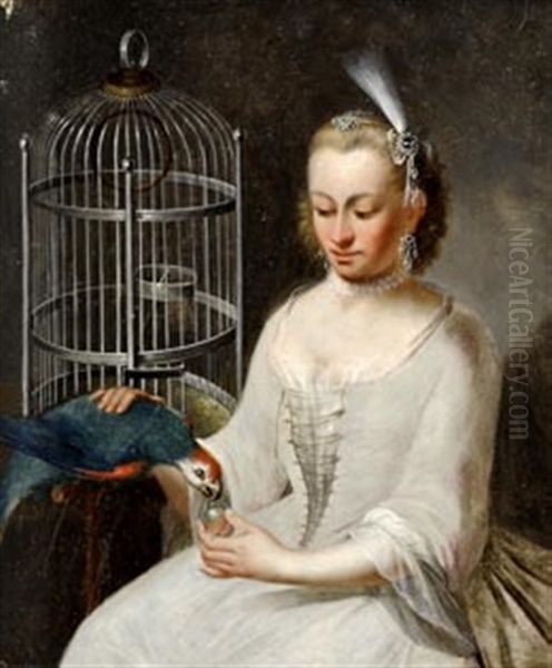 Elegante Dame Mit Papagei Und Vogelkafig Oil Painting by Johann Heinrich Tischbein the Younger