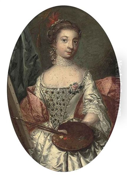 Portrait Of A Lady At An Easel, A Palette In Her Left Hand Oil Painting by Johann Heinrich Tischbein the Younger