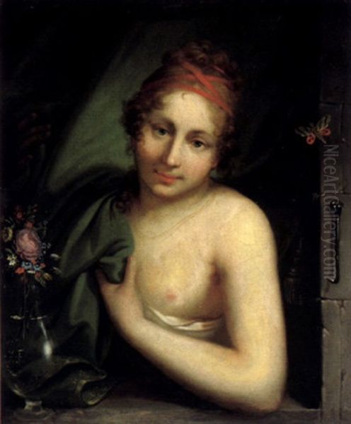 Bildnis Einer Jungen Dame In Einer Fensteroffnung Mit Einer Blumenvase by August Albrecht Christian Tischbein