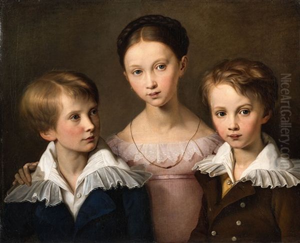 A Portrait Of Three Siblings Oil Painting by Carl Wilhelm (Ludwig) Tischbein