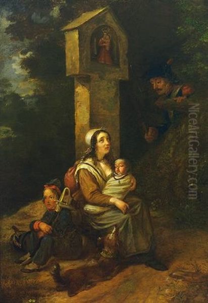 Franzosischer Soldat Entdeckt Ruhende Mutter Mit Kindern An Einem Marterl Oil Painting by Carl Wilhelm (Ludwig) Tischbein