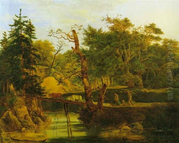 Bewaldete Flusslandschaft Mit Hirten Oil Painting by Carl Wilhelm (Ludwig) Tischbein