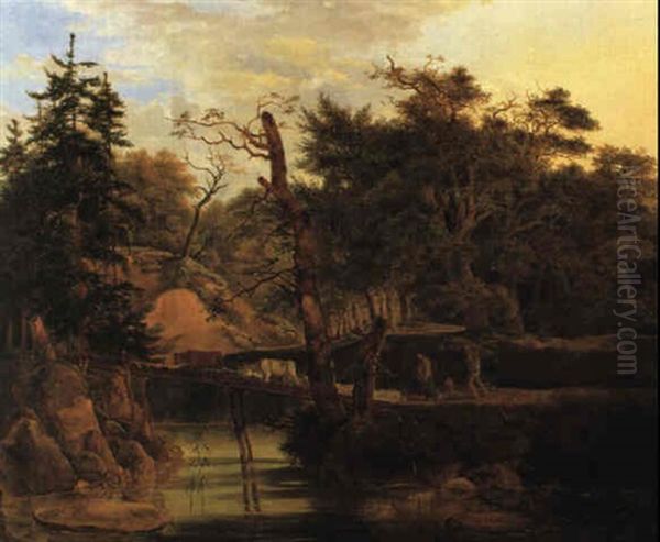 Bewaldete Fluslandschaft Mit Hirten Oil Painting by Carl Wilhelm (Ludwig) Tischbein