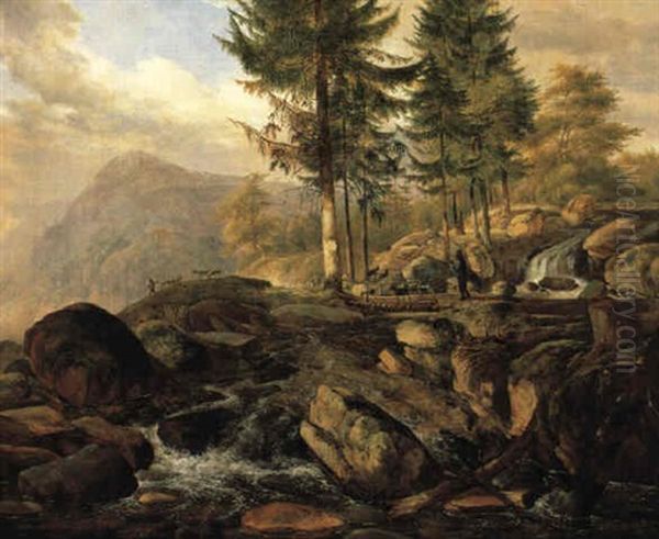 Gebirgslandschaft Mit Wasserfall Oil Painting by Carl Wilhelm (Ludwig) Tischbein