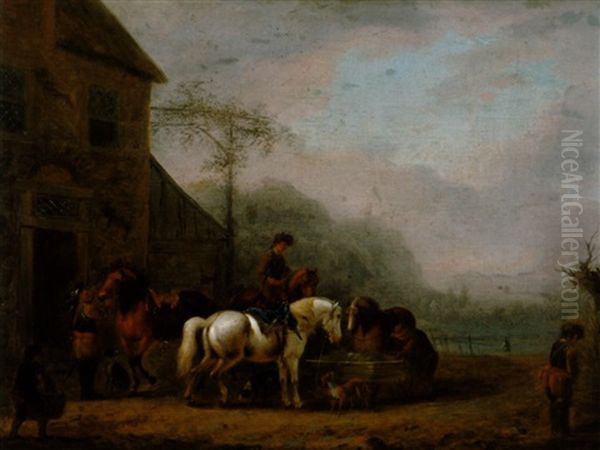 Rastende Reiter Vor Einer Schenke Oil Painting by Heinrich Jacob Tischbein