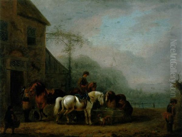 Rastende Reiter Vor Einer Schenke Oil Painting by Heinrich Jacob Tischbein