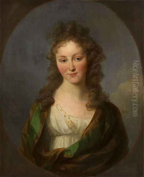 An Oval Portrait Of A Young Lady Oil Painting by Johann Friedrich August Tischbein