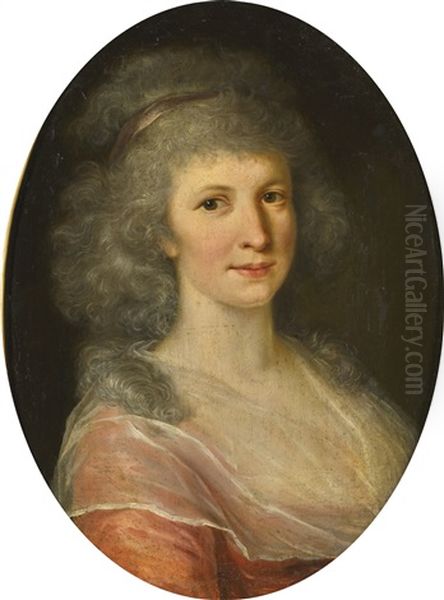 Portrait Of A Lady, Bust Length, In A Pink Dress Oil Painting by Johann Friedrich August Tischbein