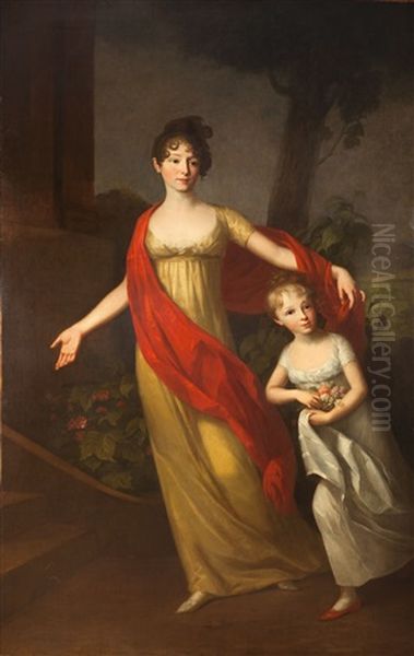 Wilhelmine Rummel Mit Ihrer Tochter Oil Painting by Johann Friedrich August Tischbein