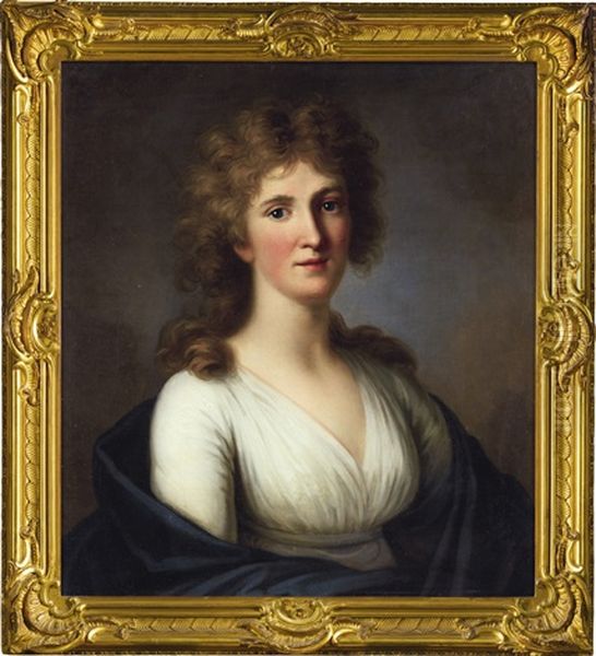 Portrait Of Sara Anna Von Miltitz, Half Length In A White Dress And Dark Shawl Oil Painting by Johann Friedrich August Tischbein