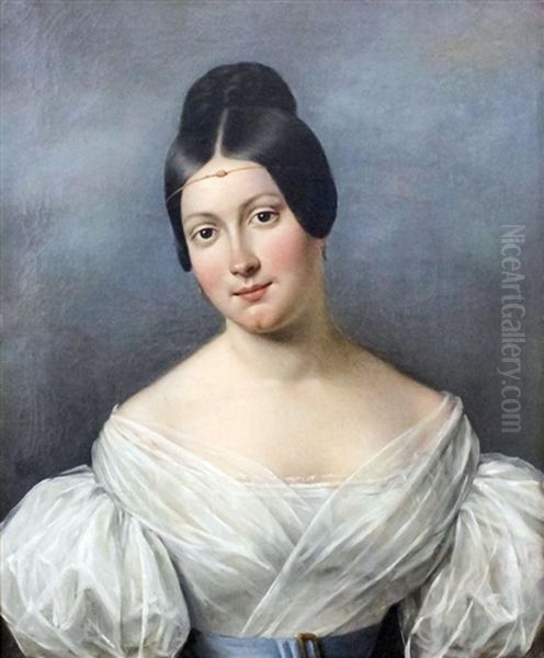 Shoulder Length Portrait Of A Young Woman Oil Painting by Johann Heinrich Wilhelm Tischbein