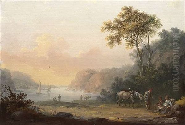 Fluslandschaft Im Abendlicht Oil Painting by Johann Jacob Tischbein