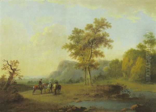 Drei Reiter Bei Der Rast An Einem Wasser Oil Painting by Johann Jacob Tischbein