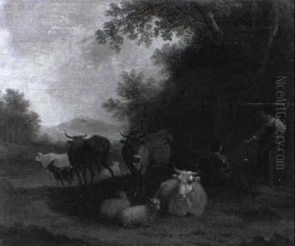 Hirtenpaar Mit Vieh Oil Painting by Johann Jacob Tischbein