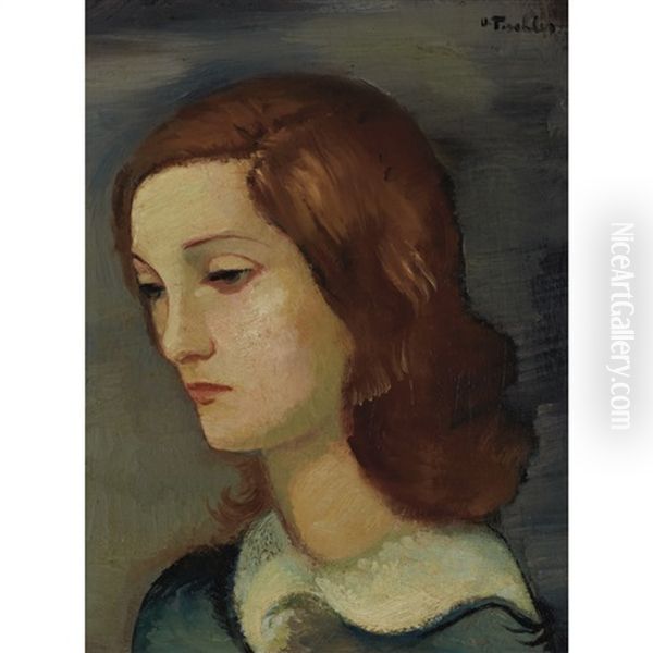 Head Of A Girl, Said To Be Liesl Tischler, The Artist's Niece Oil Painting by Victor Tischler