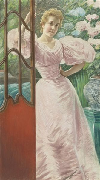 Portrait Of A Young Woman In A Conservatory Oil Painting by James Jacques Joseph Tissot